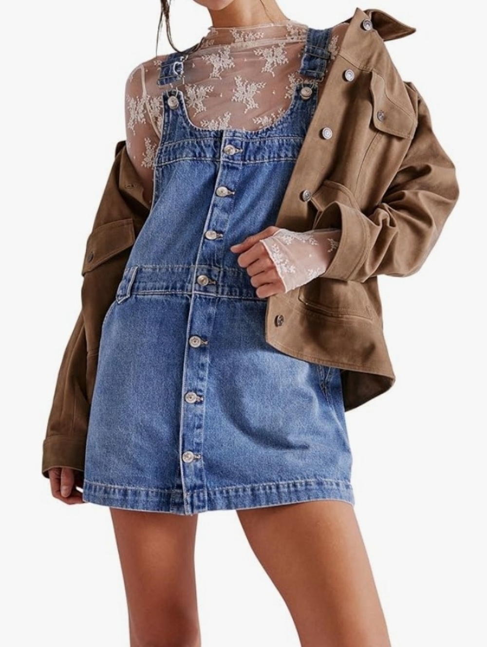 Free People We The Free Edie Denim Button-Front Overall Skirtall In Blue - M